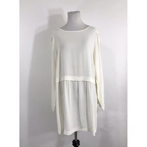 J. JILL White Long Sleeve Rayon Dress Side‎ Slits Crew Neck Layered L